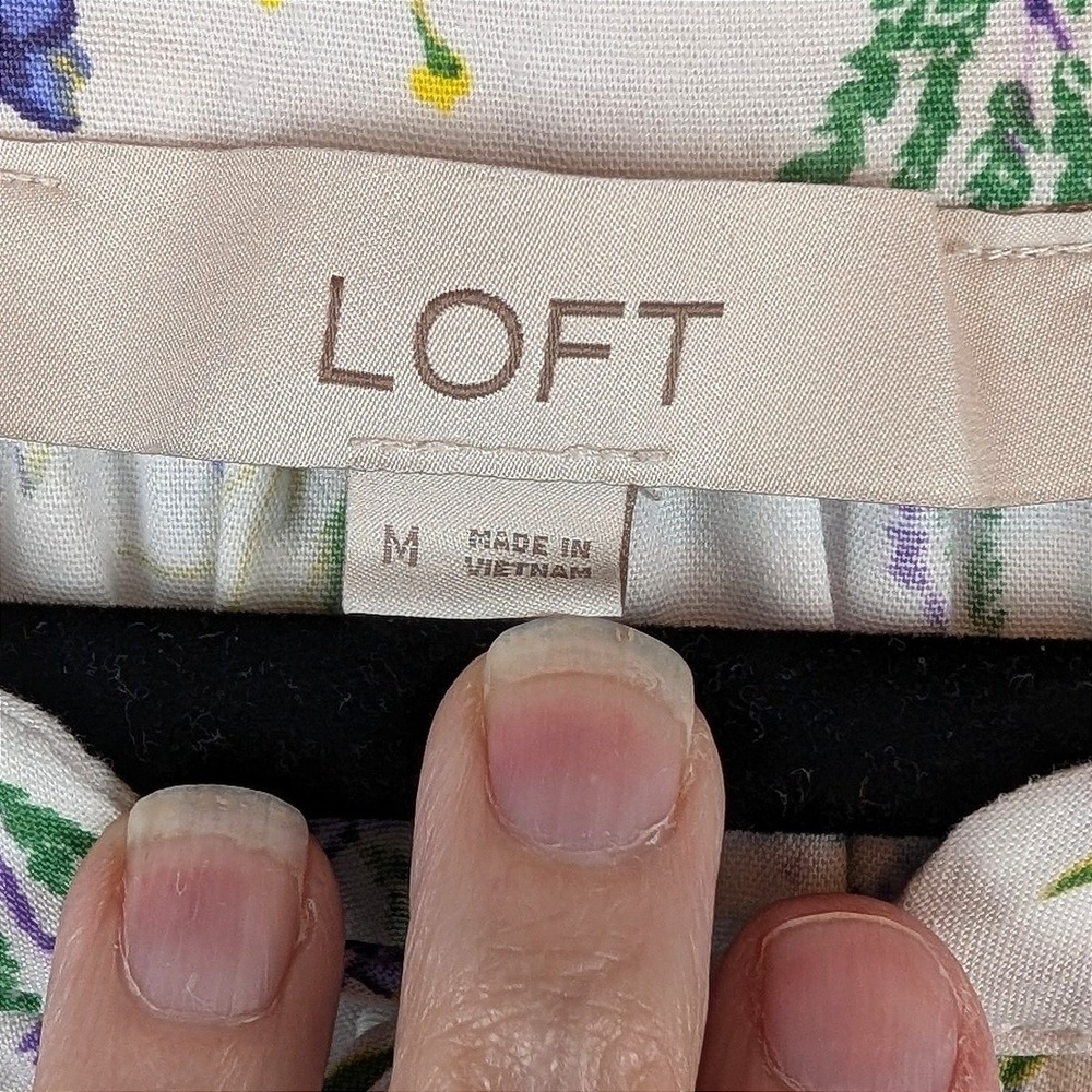 LOFT Blue Floral Dobby Stripe Smocked Puff Sleeve Blouse Top Medium Bundle of 2 - Picture 12 of 16
